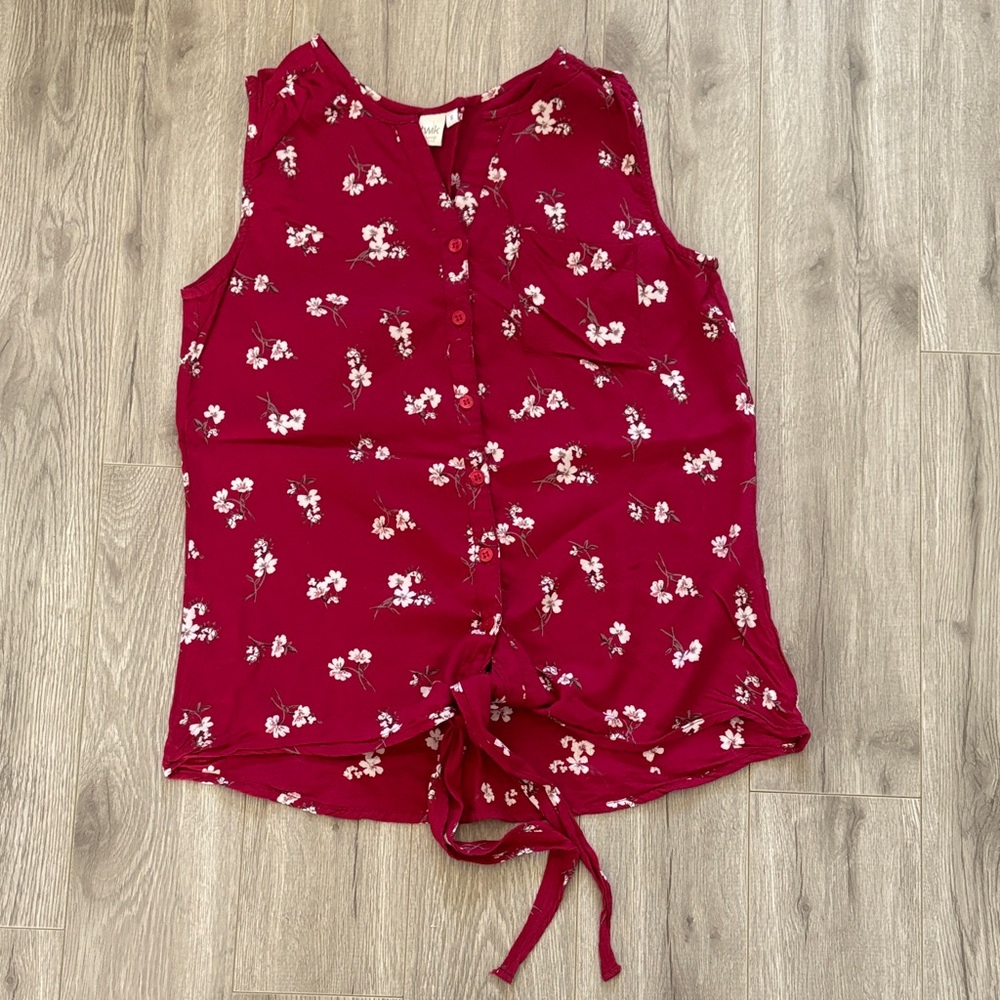 Twik Red Floral Button-Down Blouse